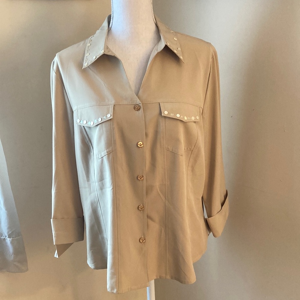 Covington Button Up Tan Blouse